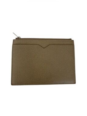 VALEXTRA Leather Zip Pouch in Taupe